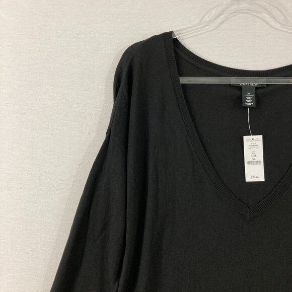 New White House Black Market Black Deep V Neck Light Knit Sweater Tunic XL - Picture 4 of 10